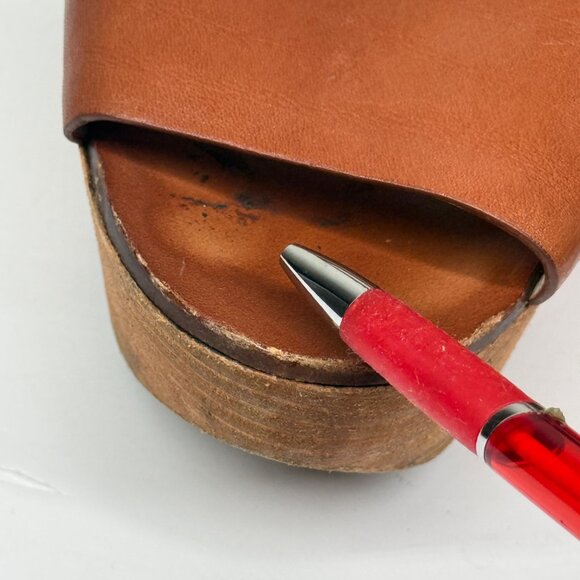 Michael Kors Xaria Wedges Cognac Brown Leather Buckle Open Toe Size 7.5 - Picture 7 of 8